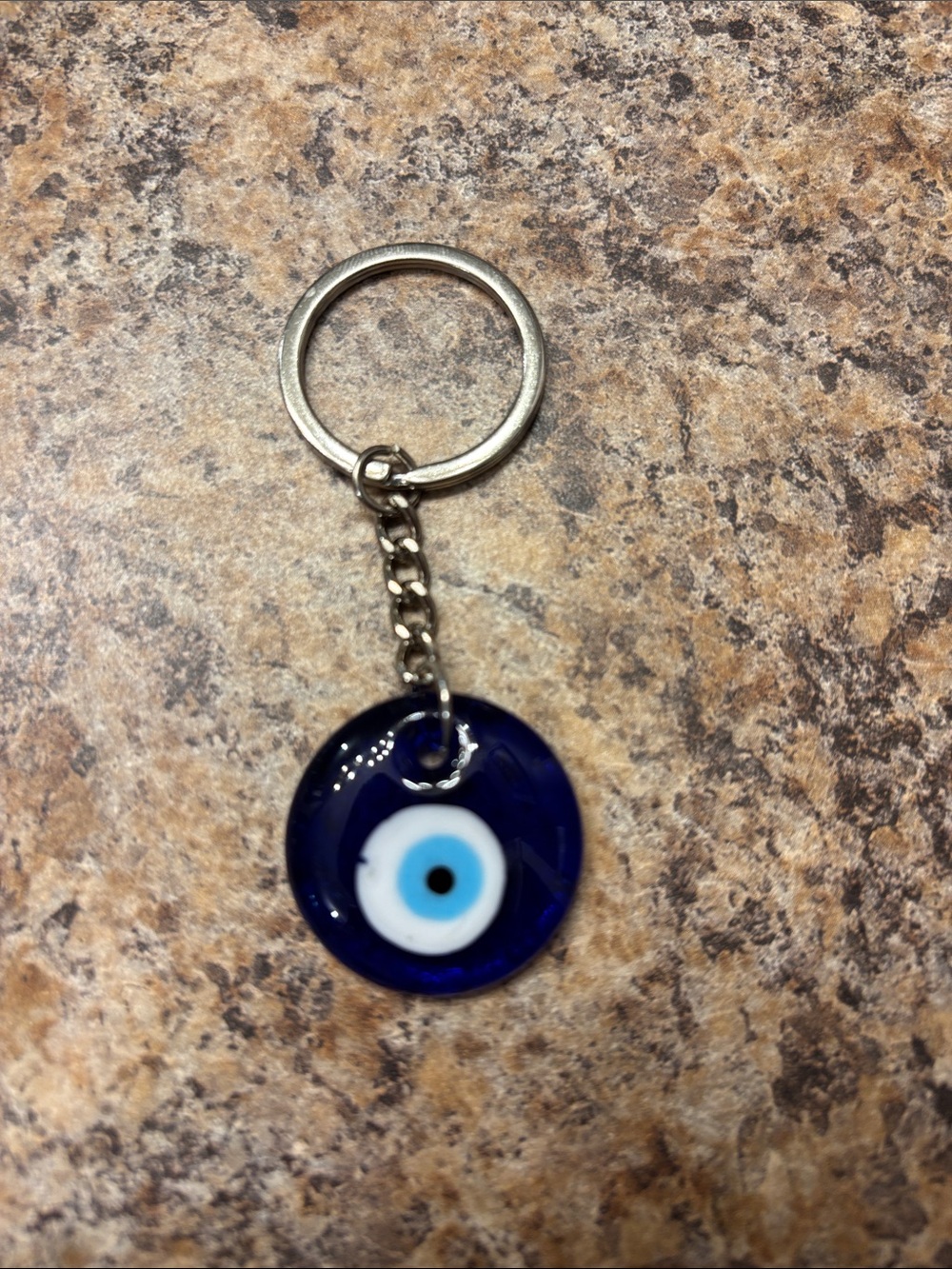 Glass Evil Eye Keychain - Dark Blue Pendant